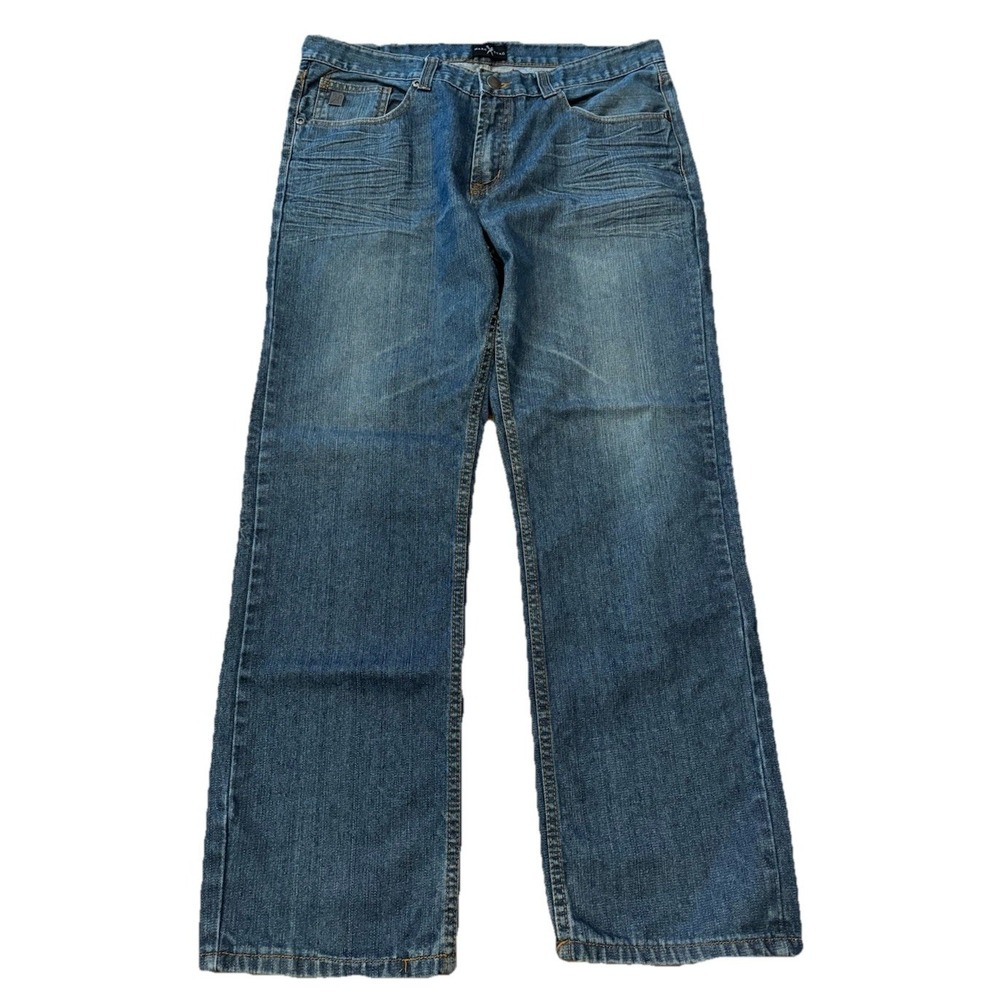 Marc Ecko Mens 36 X 31 BlueDenim Straight Leg Distressed Jeans Trendy Designer